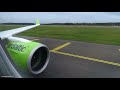 Air Baltic A220-300 Lovely ENGINE VIEW Landing at Windy Riga Airport!