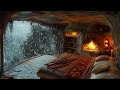 Snow Showers & Warm Fireplaces | Wind Sound While Sleeping In A Cozy Bedroom With Sleeping Cat | 3H