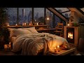 Calm Late Night Jazz Music 🌙 Tender Jazz Piano Music & Snowfall in Cozy Winter Bedroom Ambience