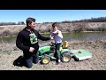 Hudson's new kids mower working on the farm cutting grass and hay | Tractors for kids