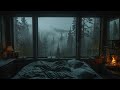 Sleep Well With The Rain On The Window And A Burning Fire | Natural Sounds For Sleep and Meditation