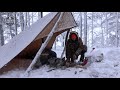 Hot Tent Camping In Snow Storm