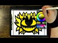 Drawing NEW GEOMETRY DASH Difficulty Faces / How to color FIRE IN THE HOLE