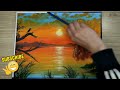 A Beautiful Sunset in the Middle of Nature / Acrylic Painting for Beginners