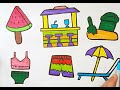 HOW to draw SUMMER ☀️ BEACH ⛱️ drawing🖍 and coloring step by step🎨💥.Easy drawing and coloring.