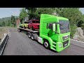 Double Flatbed Trailer Truck vs Speedbumps Train vs Cars | Tractor vs Train Beamng.Drive 050