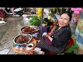 The countryside market in the rainy season has many types of fish.