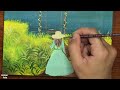 The Fantasy Spring Painting | Girl Picking up Flowers Painting | Easy Acrylic painting of Spring