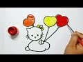 Hello Kitty with Balloon Drawing for kids, Painting & Coloring for kids, Toddlers | How to draw