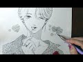 Draw a monochrome illustration with a konpeito glass pen🌟ASMR