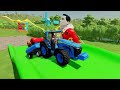 CASE vs JOHN DERRE vs CLAAS vs JCB TRACTORS BATTLE WITH LIGHTNING McQUEEN & WATER TANKS - FS22