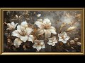 Vintage Gold Lilies Painting | Gold Frame TV Art | Art Screensaver for TV | 1 Scene - 2 Hrs