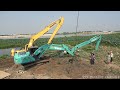 Incredible Skills Pulled Out Of KOBELCO Excavator Failed Sinking In Deep Water By Crane ,2Excavator