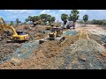 Incredible Both Dozer  Komatsu D60 Pushing Soil and Rock In Lake With Dump Truck 25Ton Fail Loading