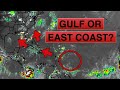 Will Disturbance 1 develop in the Gulf or off the US East Coast?