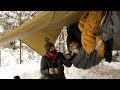 Camping In Snow Storm With Hammock Shelter