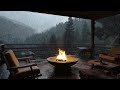 Rain on the balcony with a fire to warm the soul   ASMR Nature Sounds, Relaxing Music