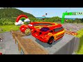 LONG CARS vs SPEEDBUMPS and Big & Small: Fat Mcqueen vs Spinner Wheels with Trains - BeamNG.drive