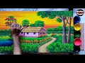 Beautiful Sunset Scenary Painting|Beautiful Indian Village Scenery Drawing With Earthcolour