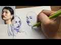 Real-time Drawing - Ballpoint Pen Portraits ✍️ (no voiceover) ASMR STUDY WITH ME!