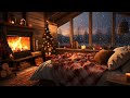 Relaxing Winter Jazz Music with Crackling Fireplace in Cozy Bedroom Ambience for Deep Sleep, Work