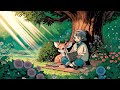 Enchanting Garden Serenade: Music Channel with Cozy Sweater Girl, Ancient Tree, and Gentle Deer