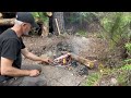 Building a Triangle Log Shelter in Atmospheric Forest. Bushcraft Shelter. Start to Finish