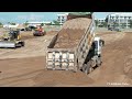 Perfectly! Process Filling Sand Complete 90% by Operator Skills SHANTUI DH17c2 Dozer 25t Dump Truck