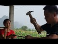 Happy family making a pigeon coop together on a rainy day - Enjoying chicken porridge