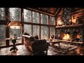 Cozy Cabin | Relaxing Jazz Music | Raining with Fireplace Crackling | Meditate