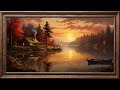 Sunset Cabin Landscape Painting | 4K | TV Art with Music | Framed Painting | TV Wallpaper