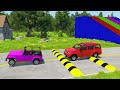 TRANSPORTING PIXAR CARS & FRUITS WITH COLORED & JOHN DEERE vs CLAAS vs TRACTORS - BeamNG.drive #962