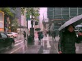 Heavy Rain & Thunderstorms in New York City 4k - NYC Rain Walk - Binaural Rain Sounds - ASMR