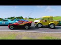 Flatbed Trailer Truck Potholes Transport Car Portal Trap Rescue - Cars vs Speed Bumps - BeamNG.drive