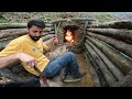 BUSHCRAFT CAMPING; Building SURVIVAL UNDERGROUND Shelter. Warm Stone Bed. Clay Fireplace, Cooking
