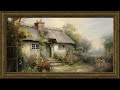 Cozy English Cottage with Flower Garden, Impressionist Oil Painting | Framed Art Screensaver for TV