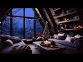 Cozy living room with fireplace | blizzard | ASMR | music for deep sleep and relaxation