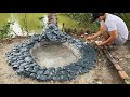Great idea with cement - Turn ugly pond corners into beautiful waterfall fish pond miniatures
