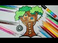 House On The Tree || How To Draw A Tree 🏠 🏡|| 🏡🏠 Drawing, Painting, Coloring For Kids, Toddlers