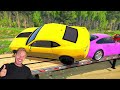 5 MONSTER TRUCKS vs Big & Small: McQueen with Spinner Wheels and Thomas Train - BeamNG.Drive