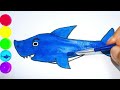 How to draw and paint Big Daddy Shark quickly | Toddlers, coloring, stepbystep, BabySharkFamily #9