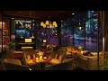 4K Rain Night Coffee shop with Relaxing Piano Jazz Music & Soothing Rain Sounds for Work & Sleeping