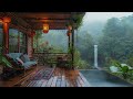 Wooden Porch Overlooking The Waterfall: Relaxing Soft Rain Sound and Bird Singing To Unwind, Healing