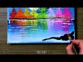 Colorful Trees By The Moon | Abstract Acrylic Painting | ASMR