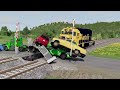 Flatbed Trailer Truck Potholes Transport Car Portal Trap Rescue - Cars vs Speed Bumps - BeamNG.drive