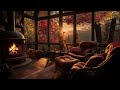 Cozy Autumn Nook - Gentle Rain Sounds on Window & Fireplace with Fall Ambience | 3 Hours