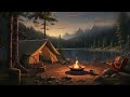 Cozy Fire Pit in Cabin Porch | Rain Sounds for Sleeping, Relax, Focus and Meditation, BGM, insomnia
