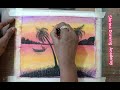 Scenery Drawing || Sunset scenery  drawing step by step  with oil pastels ||