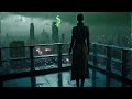 [1 hour] Blade Runner vibes and ambient music. Woman looking down on a rainy city from a skyscraper.