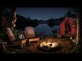 Campfire by the Lake Ambience with Crickets, Owls, Water, & Night Sounds for Relaxation & Sleep